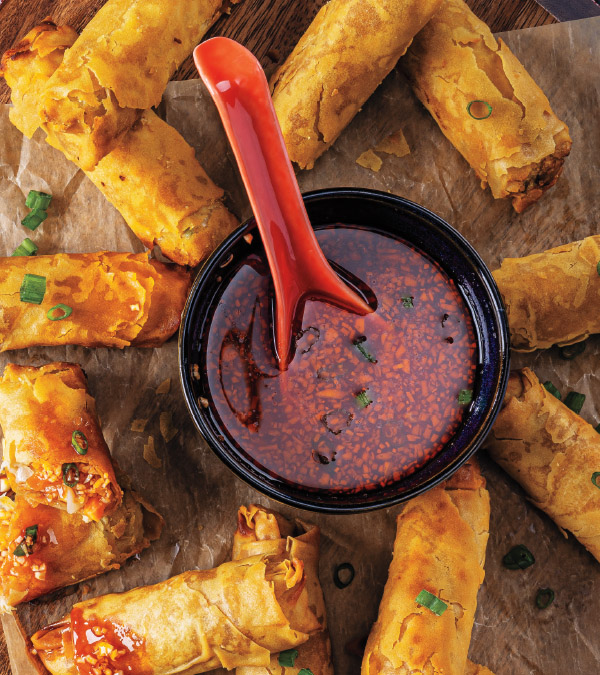 Air Fryer Vegetable Spring Rolls with Chili Dipping Sauce