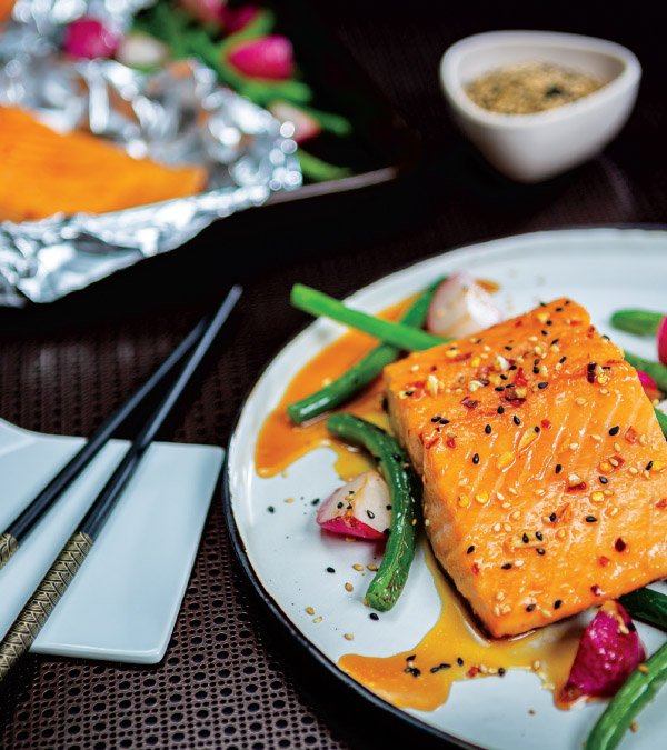 Asian Salmon in Foil Packets with Green Beans and Radishes