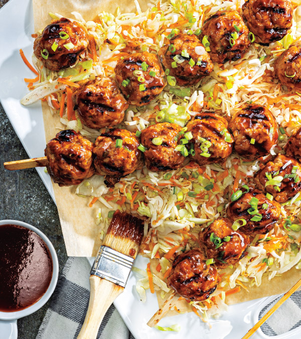 BBQ Pork Meatball Skewers & Slaw