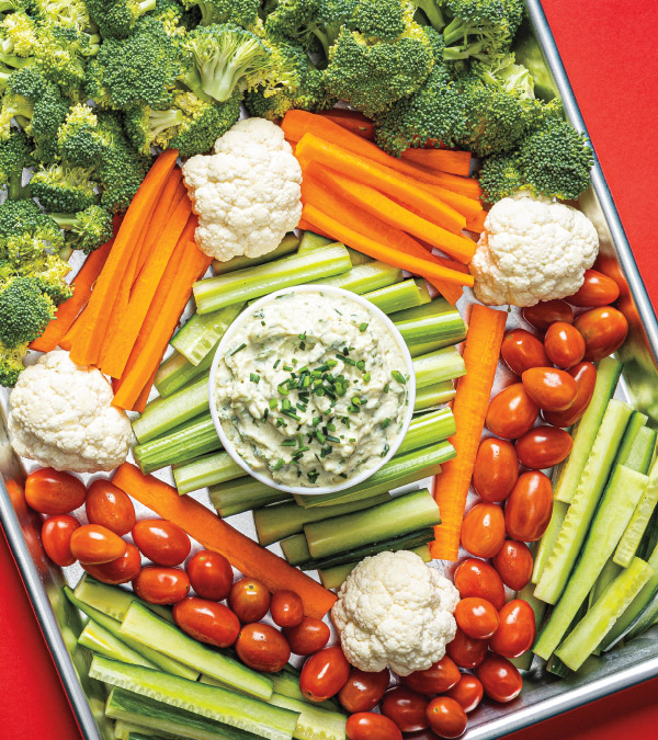 Baseball Field Veggie Tray with Herbed Tahini Dip