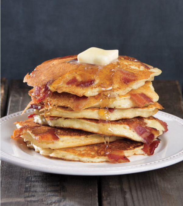 Buttermilk-Bacon Pancakes with Bourbon-Maple Syrup
