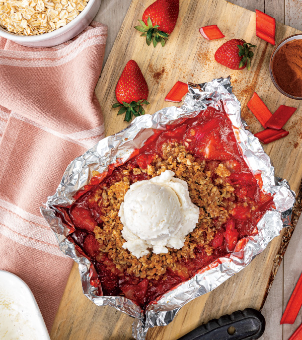 Foil Packet Strawberry-Rhubarb Crisp