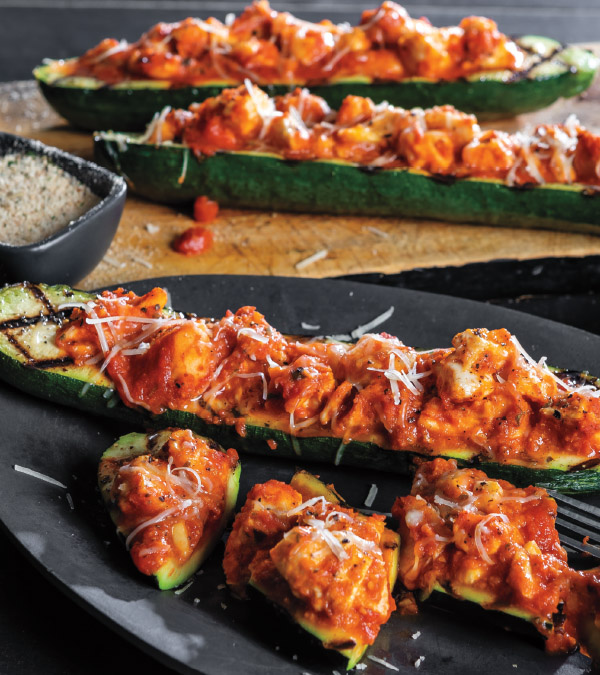 Grilled Chicken Parmesan Zucchini Boats