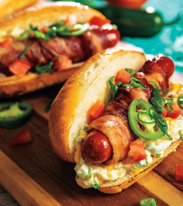 Grilled Jalapeño Popper Bacon-Wrapped Hot Dogs