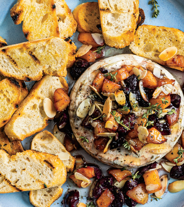 Grilled Peach & Cherry Brie with Crostini