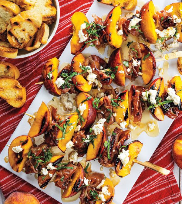 Grilled Peach & Prosciutto Skewers