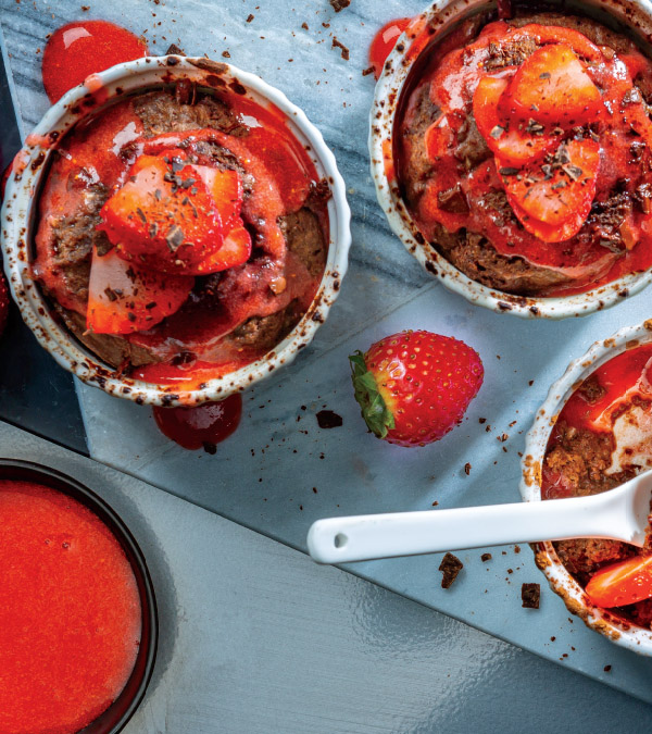 Instant Pot® Chocolate Soufflé Cakes with Strawberry Sauce