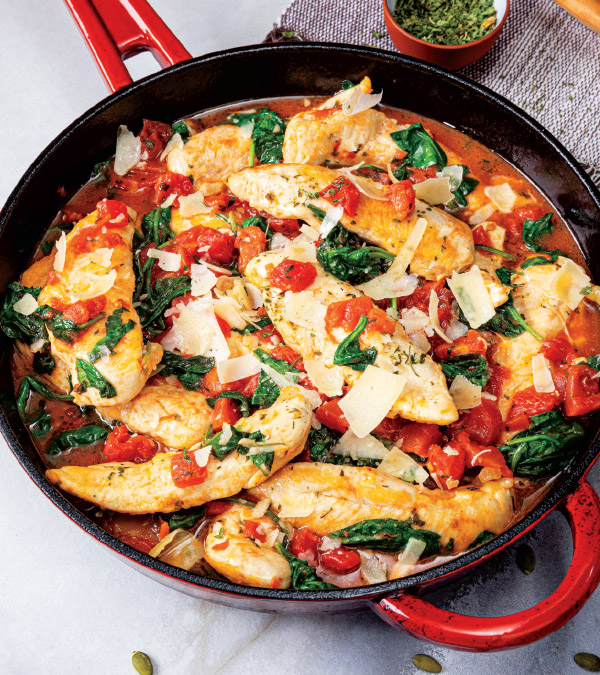 Italian Chicken Skillet with Spinach and Tomatoes