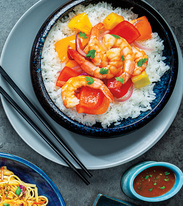 Pepper-Pineapple Shrimp with Coconut Rice