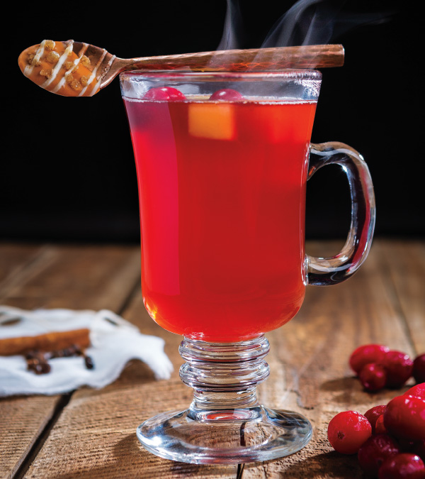 Spiced Pomegranate Mulled Cider with Cinnamon-Ginger Stirring Spoons