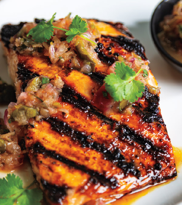 Sweet & Spicy Salmon with Grilled Pineapple and Poblano Salsa