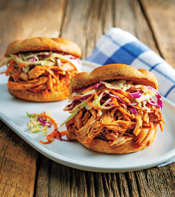 Sweet & Tangy Pulled BBQ Chicken and Slaw Sandwiches