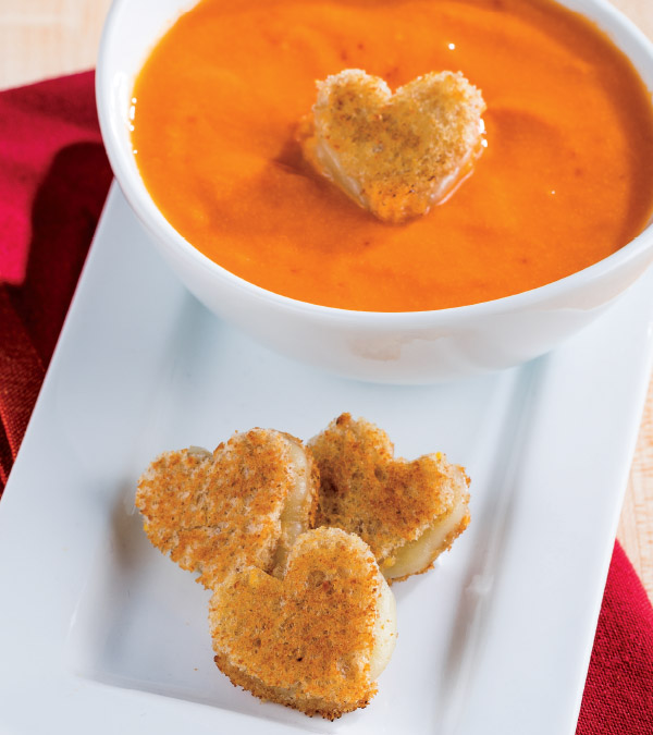 Tomato Bisque with Grilled Cheese Heart Croutons