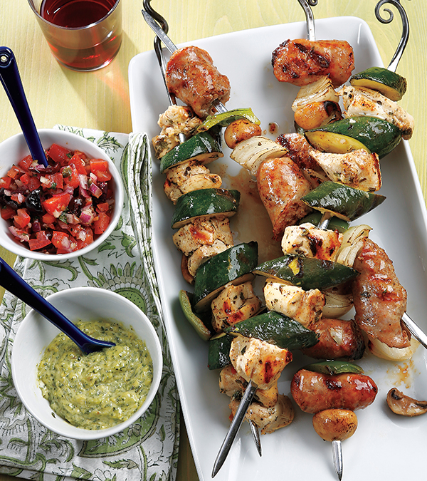 Tuscan Chicken Kabobs with Tomato-Olive Relish